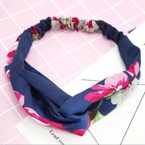 Navy Blue Floral Boho Knot Headband